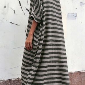 NWOT Striped Black & Gray Caftan XXL